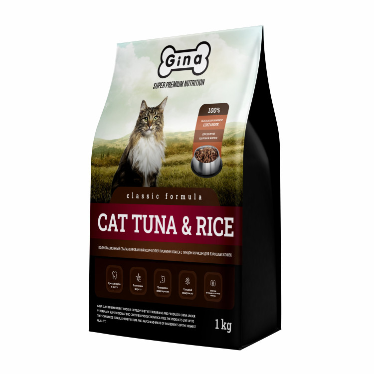 Gina Classic Cat Tuna & Rice сухой корм для взрослых кошек с тунцом и ...