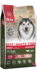 Blitz Holistic сухой беззерновой корм для взрослых собак всех пород с говядиной и белой рыбой - 1,5 кг