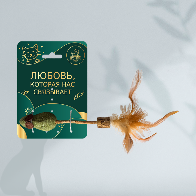 BONITAPET игрушка для кошек Мышка на палочке, 16 см