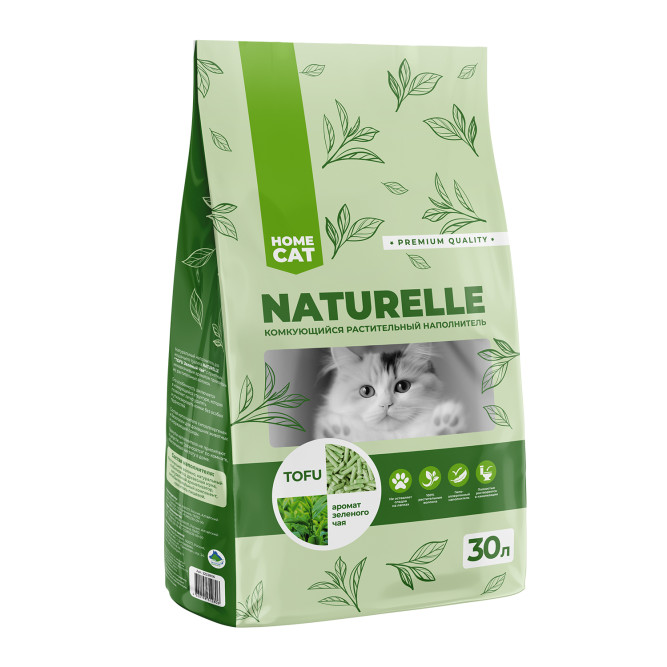 HOMECAT NATURELLE комкующийся растительный наполнитель тофу для кошачьих туалетов с ароматом зеленого чая, 30 л