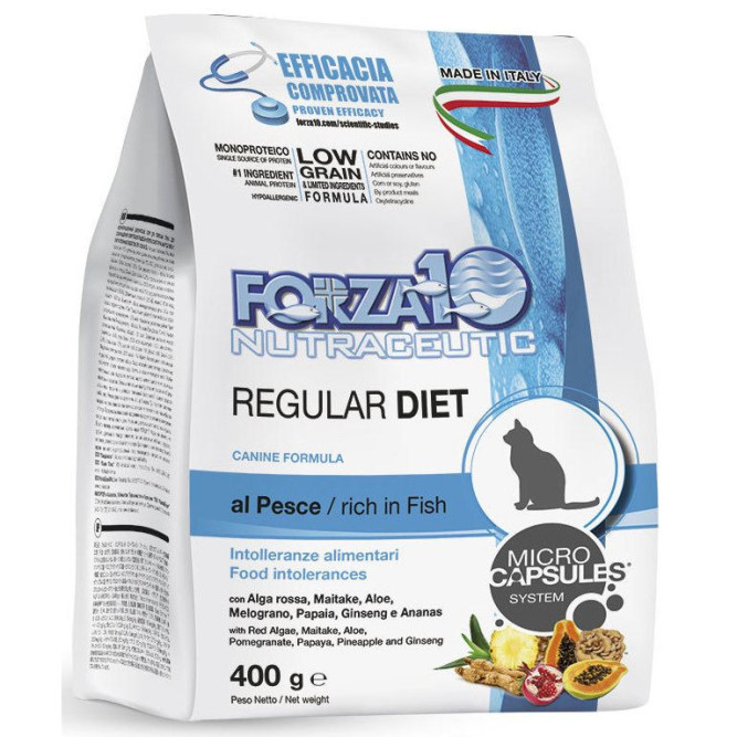 Forza10 MonoDiet Pesce сухой монобелковый корм для взрослых кошек при аллергии и повышенной чувствительности к животным белкам из океанической рыбы - 400 г