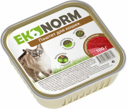 EKONORM влажный корм для взрослых кошек, паштет с говядиной и печенью, в ламистерах - 100 г х 24 шт
