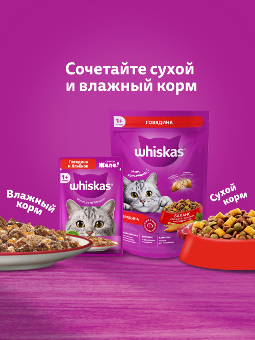 Whiskas сухой корм для стерилизованных кошек с говядиной и вкусными подушечками - 350 г