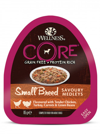 Wellness Core влажный корм для собак мелких пород с курицей, индейкой, морковью и зеленой фасолью в ламистере - 85 г х 12 шт