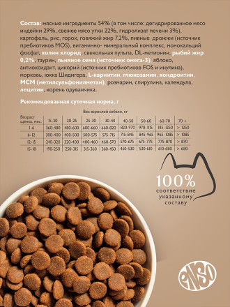 ENSO Dog Formula Perfect Start сухой корм для щенков от 1 месяца, беременных и кормящих собак средних и крупных пород со свежей уткой и добавлением яблока - 2,5 кг