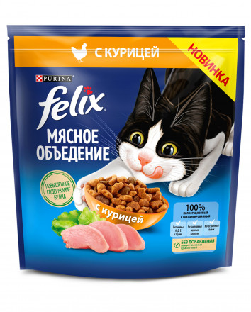 Сухой корм Felix Мясное объедение для взрослых кошек с курицей - 1,3 кг