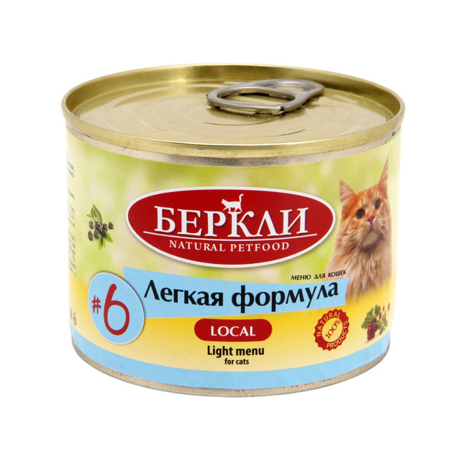 Berkley №6 Легкая Формула влажный корм для кошек всех возрастов, с индейкой и кроликом - 200 г x 6 шт