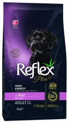 Reflex Plus Adult Dog Food Beef High Energy сухой корм для собак с высокой активностью, с говядиной - 3 кг