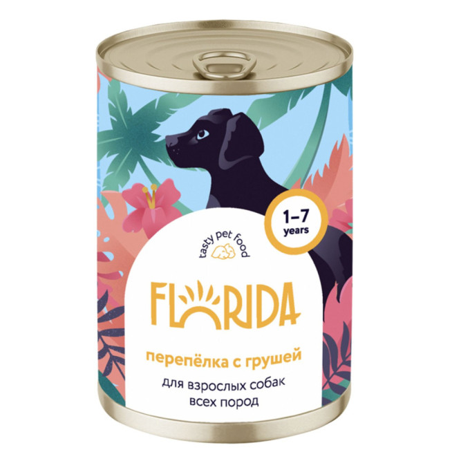 Florida консервы для собак с перепелкой и грушей - 400 г х 6 шт