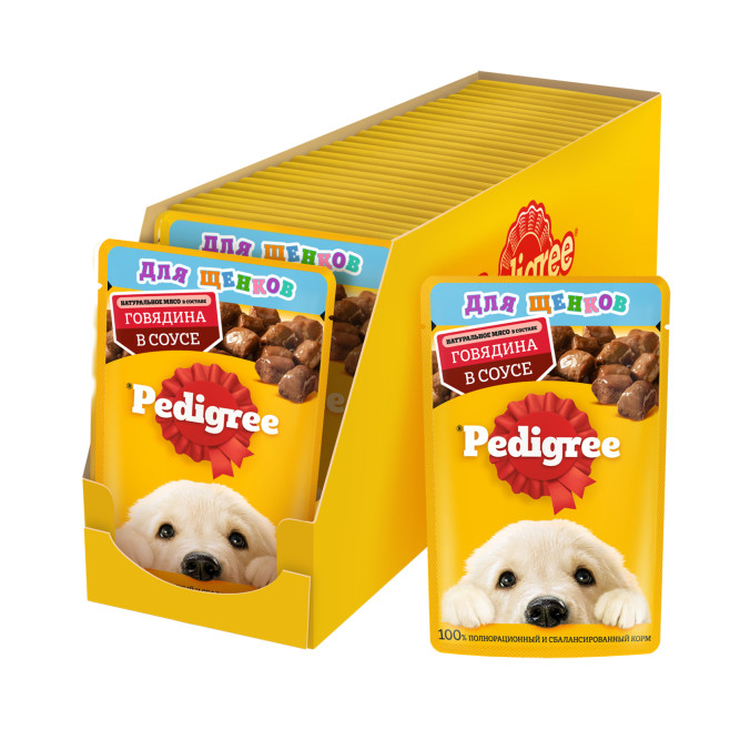 Pedigree влажный корм для щенков от 1 месяца с говядиной в соусе, в паучах - 85 г х 28 шт