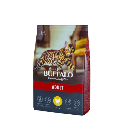 Mr.Buffalo Adult полнорационный сухой корм для взрослых котов и кошек с курицей - 400 г