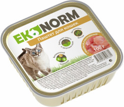 EKONORM влажный корм для взрослых кошек, паштет с индейкой и потрошками, в ламистерах - 100 г х 24 шт