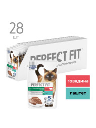 Perfect Fit влажный корм для стерилизованных кошек, паштет с говядиной, в паучах - 75 г х 28 шт