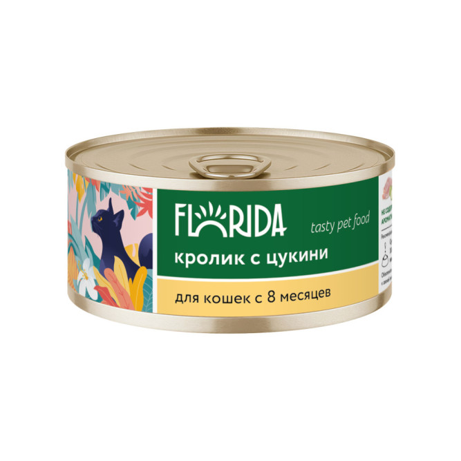 Florida влажный корм для взрослых кошек с кроликом и цукини, в консервах - 100 г х 6 шт