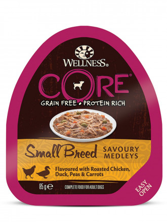 Wellness Core влажный корм для собак мелких пород с курицей, уткой, горошком и морковью в ламистере - 85 г х 12 шт