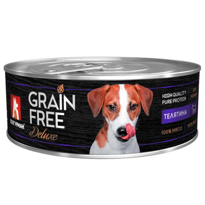 Зоогурман Grain Free Deluxe влажный корм для взрослых собак всех пород, с телятиной - 100 г x 6 шт