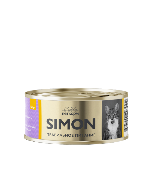Simon влажный корм для взрослых кошек, паштет с курицей и брусникой, в консервах - 100 г х 16 шт