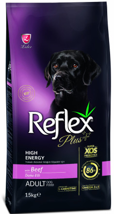 Reflex Plus Adult Dog Food Beef High Energy сухой корм для собак с высокой активностью, с говядиной - 15 кг