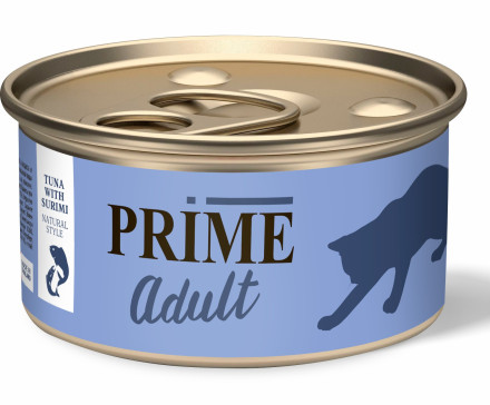Prime влажный корм для взрослых кошек Тунец с сурими в собственном соку, в консервах - 70 г х 24 шт