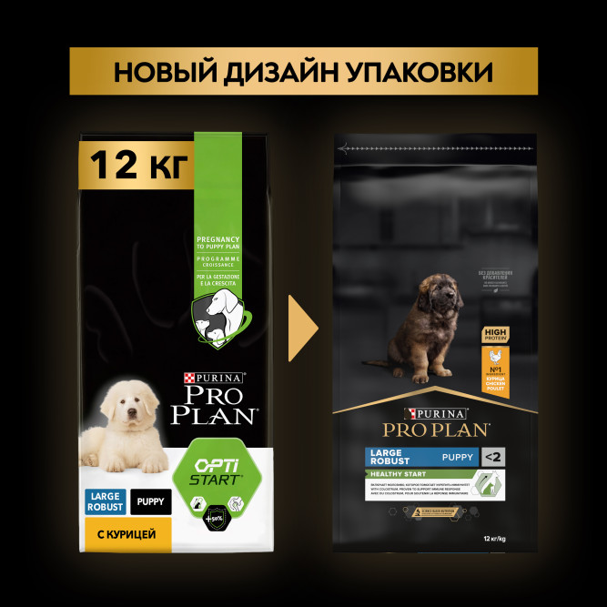 Pro Plan Healthy Start сухой корм для щенков крупных пород с мощным телосложением, с курицей - 12 кг