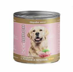 Dog Lunch влажный корм для взрослых собак с говядиной, рубцом и печенью в соусе, в консервах - 750 г х 9 шт