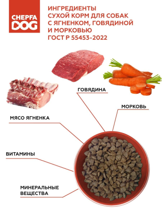 ZOOFOOD полнорационный сухой корм для собак малых и мелких пород с ягненком, говядиной и морковью - 2,2 кг