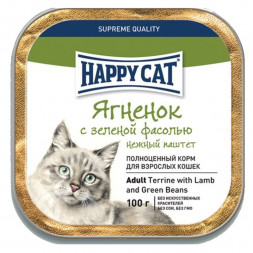 Happy Cat Adult влажный корм для взрослых кошек с ягненком и зеленой фасолью в ламистере - 100 г (32 шт в уп)