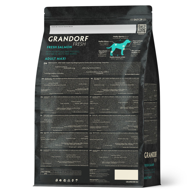 Grandorf Fresh Dog Adult Maxi Salmon&amp;Sweet Potato сухой беззерновой корм для взрослых собак крупных пород со свежим филе лосося и бататом - 3 кг