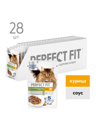 Perfect Fit влажный корм для стерилизованных кошек старше 7 лет, с курицей в соусе, в паучах - 75 г х 28 шт