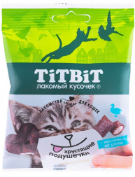 TiTBiT лакомство для кошек хрустящие подушечки с паштетом из утки - 30 г