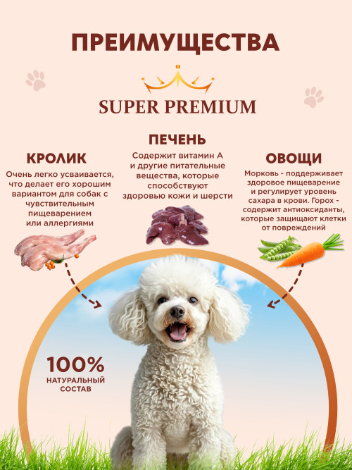 Chester Premium влажный корм для взрослых собак мелких пород, рагу из кролика с печенью и овощами, в консервах - 240 г х 12 шт