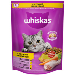 Whiskas Вкусные подушечки с нежным паштетом сухой корм для взрослых кошек Аппетитное ассорти с курицей и индейкой - 800 г