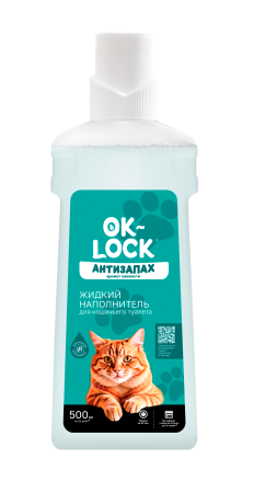 Ok-Lock Антизапах жидкий наполнитель для кошачьего туалета, с ароматом свежести - 500 мл