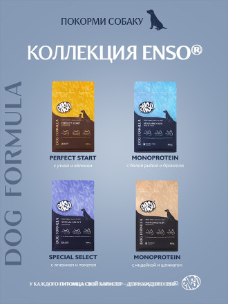 ENSO Dog Formula Monoprotein сухой корм для взрослых собак средних и крупных пород со свежей белой рыбой и добавлением брокколи - 800 г