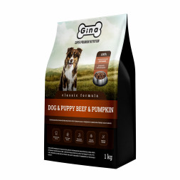 Gina Classic Dog &amp; Puppy Beef &amp; Pumpkin сухой корм для активных собак и щенков с говядиной и тыквой - 1 кг