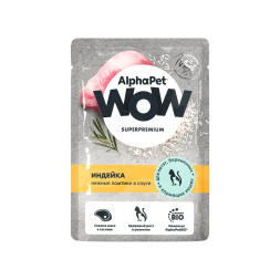 AlphaPet WOW Superpremium влажный корм для котят, беременных и кормящих кошек с индейкой, нежные ломтики в соусе, в паучах - 85 г х 28 шт