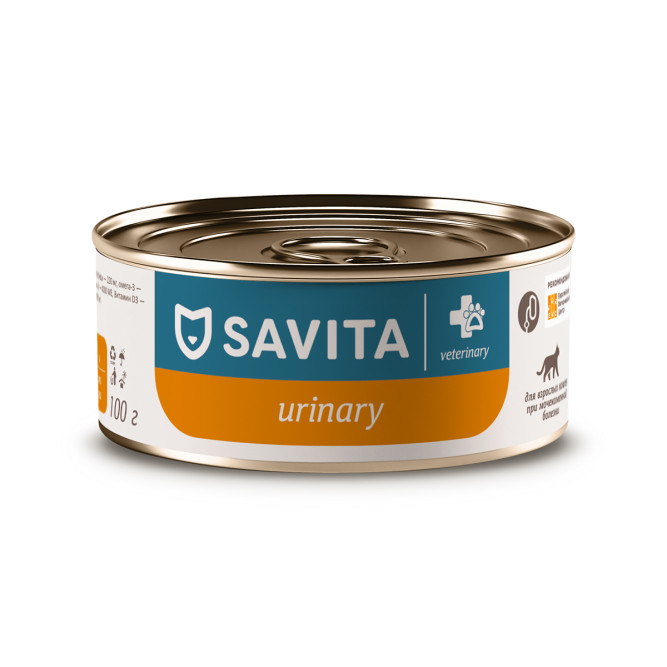 Savita Urinary S/O влажный диетический корм для взрослых кошек при мочекаменной болезни, паштет с индейкой, в консервах - 100 г х 12 шт