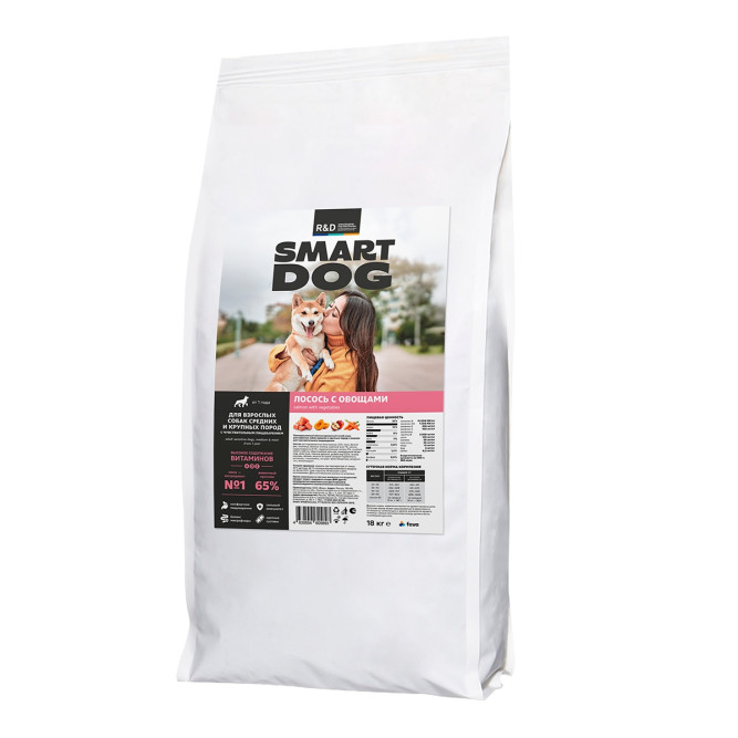 Smart Dog Sensitive сухой корм для взрослых собак средних и крупных пород при чувствительном пищеварении с лососем - 18 кг