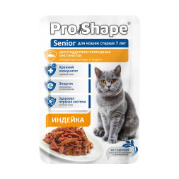 ProShape влажный корм для взрослых кошек старше 7 лет, для поддержки природных инстинктов, с индейкой в соусе, в паучах - 75 г х 28 шт