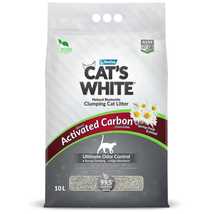Cat&#039;s White Activated Carbon Spring Fresh комкующийся наполнитель с активированным углем и ароматом весенней свежести для кошачьего туалета - 10 л (8,5 кг)