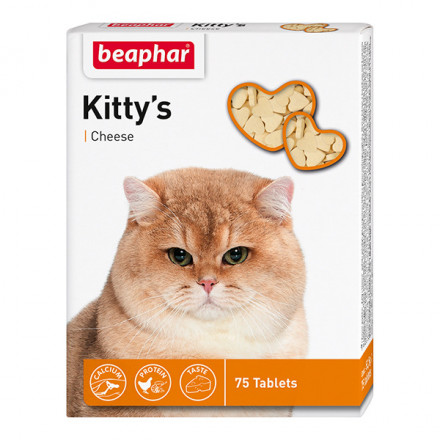 Beaphar Kittys Cheese витаминизированное лакомство-сердечки для кошек с сыром - 75 таблеток