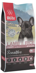 Blitz Puppy Lamb&amp;Rice All Breeds Sensitive сухой корм для щенков всех пород с чувствительным пищеварением, с ягненком и рисом - 15 кг