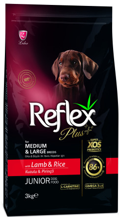 Reflex Plus Medium Large Breed Junior Dog Food Lamb and Rice сухой корм для щенков средних и крупных пород, с ягненком и рисом - 3 кг