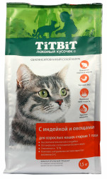 TiTBiT сухой корм для взрослых кошек с индейкой и овощами - 1,5 кг