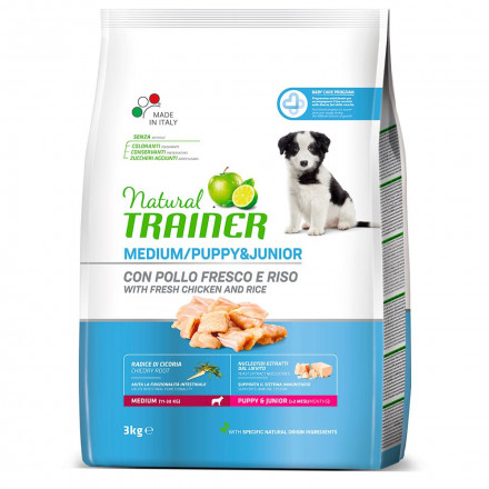 Trainer Natural Medium Puppy and Junior сухой корм для щенков и юниоров средних пород с курицей и индейкой - 3 кг