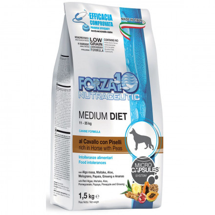 Forza10 Medium Diet сухой корм для взрослых собак средних пород из конины, гороха и риса с микрокапсулами - 1,5 кг