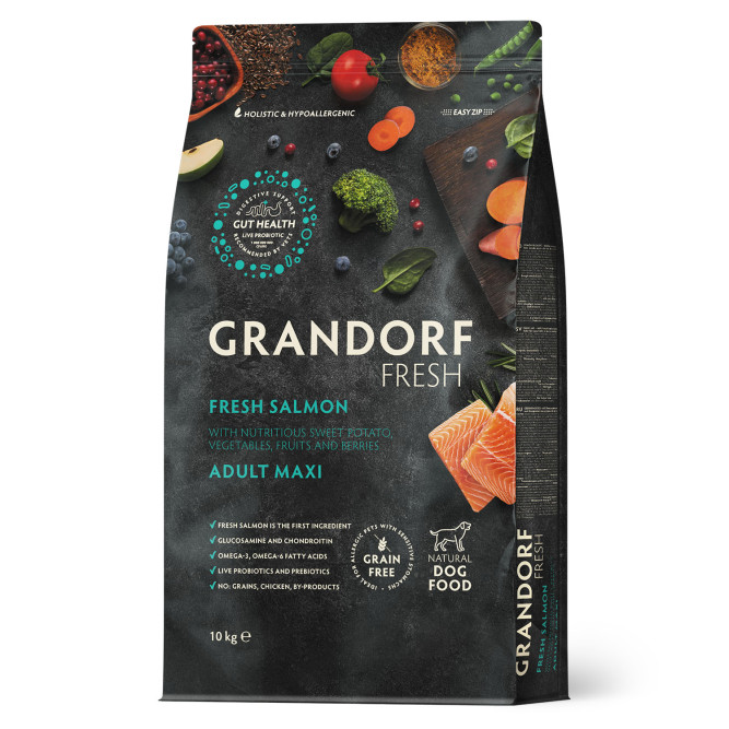 Grandorf Fresh Dog Adult Maxi Salmon&amp;Sweet Potato сухой беззерновой корм для взрослых собак крупных пород со свежим филе лосося и бататом - 10 кг