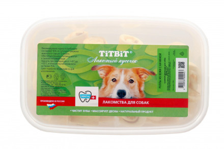 TiTBiT лакомство сушеное для собак и кошек, роллы из кожи с начинкой - 3,3 л (360 г)