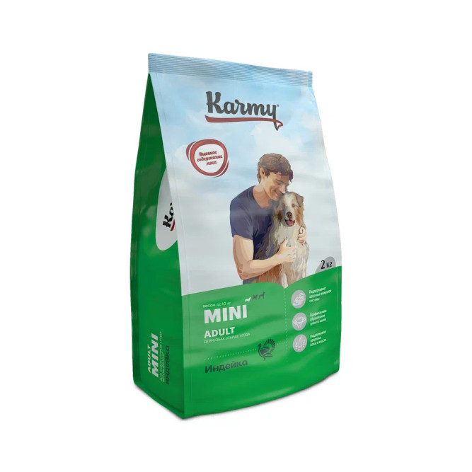 Karmy Mini полнорационный сухой корм для взрослых собак мелких пород, с индейкой - 2 кг