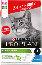 Pro Plan Sterilised Optirenal сухой корм для взрослых стерилизованных кошек с кроликом - 2,4 кг + 600 г в подарок